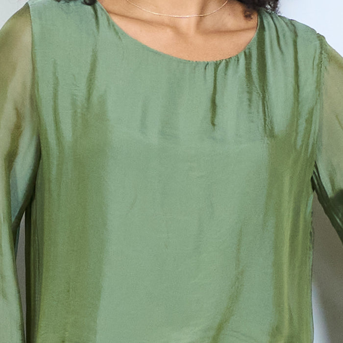 Sheer chiffon long sleeve tie hem blouse wholesale