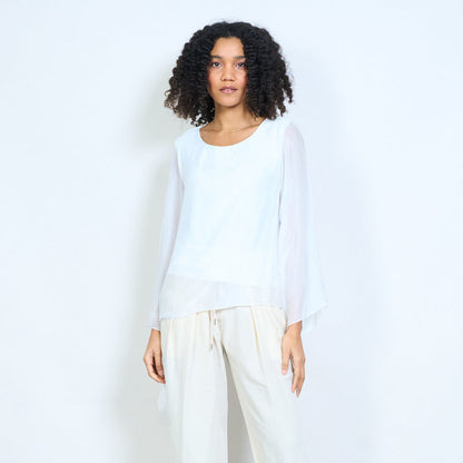 Sheer chiffon long sleeve tie hem blouse wholesale