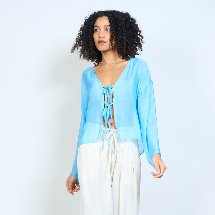 Sheer chiffon tie front lightweight cardigan wholesale