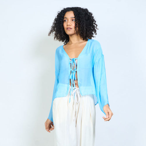Sheer chiffon tie front lightweight cardigan wholesale