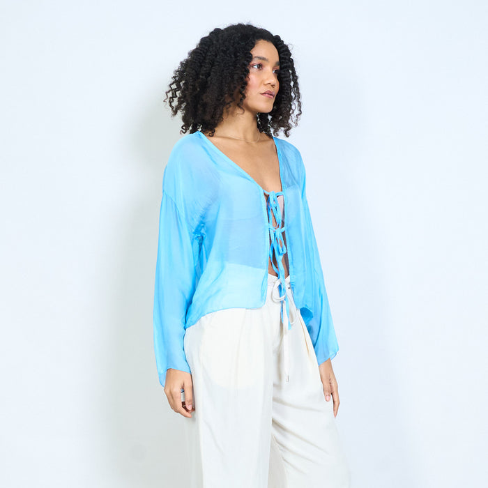 Sheer chiffon tie front lightweight cardigan wholesale