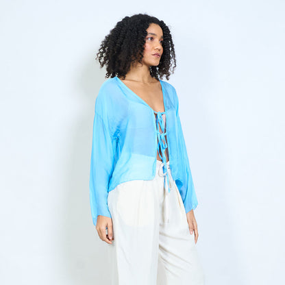 Sheer chiffon tie front lightweight cardigan wholesale