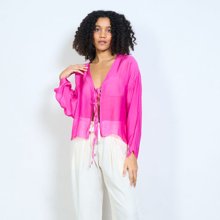 Sheer chiffon tie front lightweight cardigan wholesale