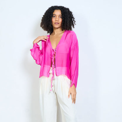 Sheer chiffon tie front lightweight cardigan wholesale