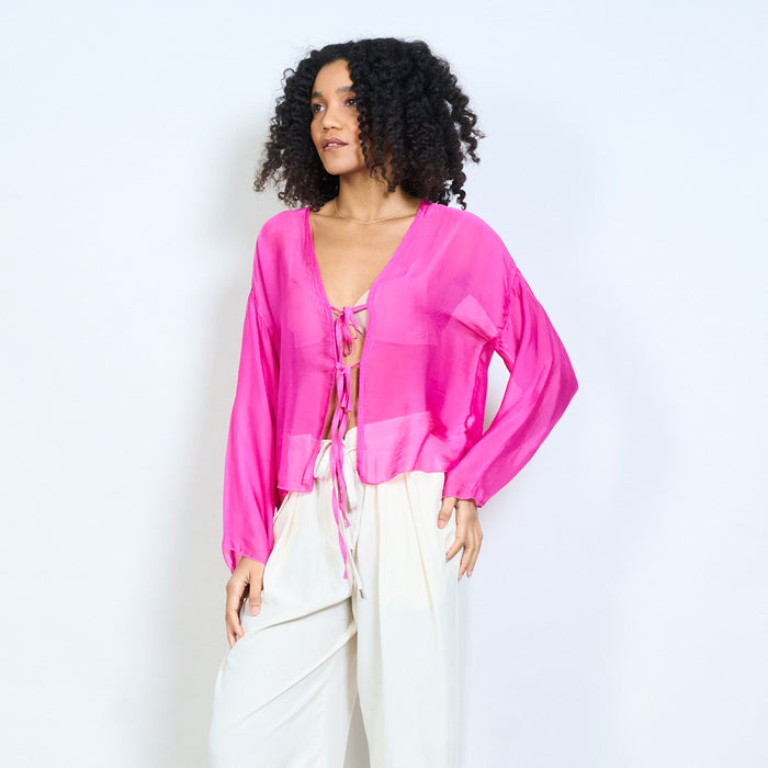 Sheer chiffon tie front lightweight cardigan wholesale