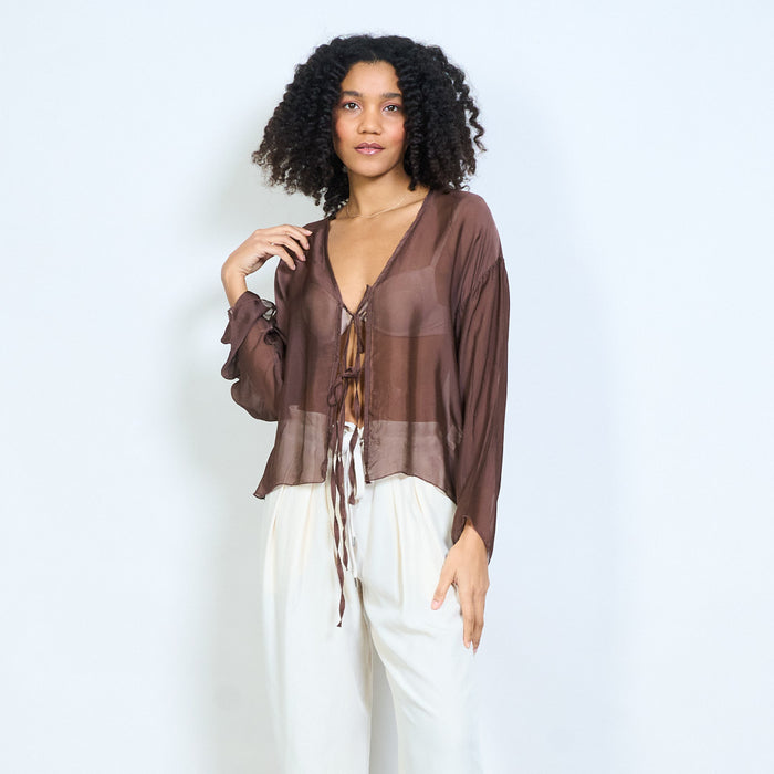 Sheer chiffon tie front lightweight cardigan wholesale