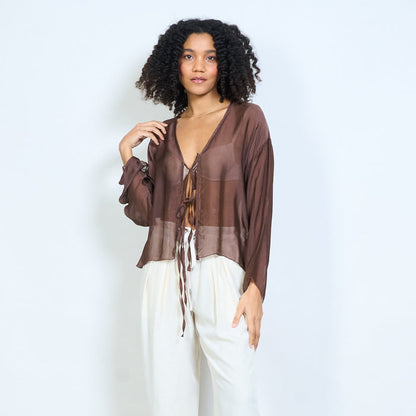 Sheer chiffon tie front lightweight cardigan wholesale