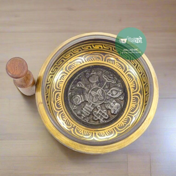 Handcrafted meditation singing bowl with striker and cushion