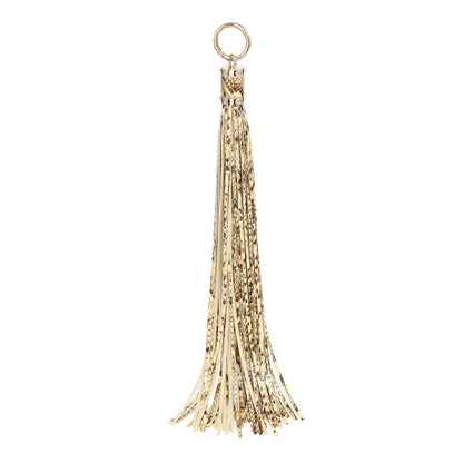 Snake print tassel fringe keychain ring bag accessory wholesale