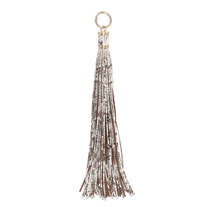 Snake print tassel fringe keychain ring bag accessory wholesale