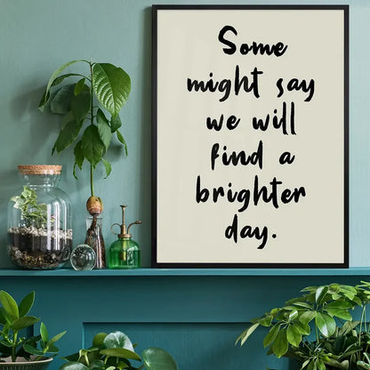 Some Might Say 2025 Oasis Lyrics Print, music art print black framed on a living room shelf