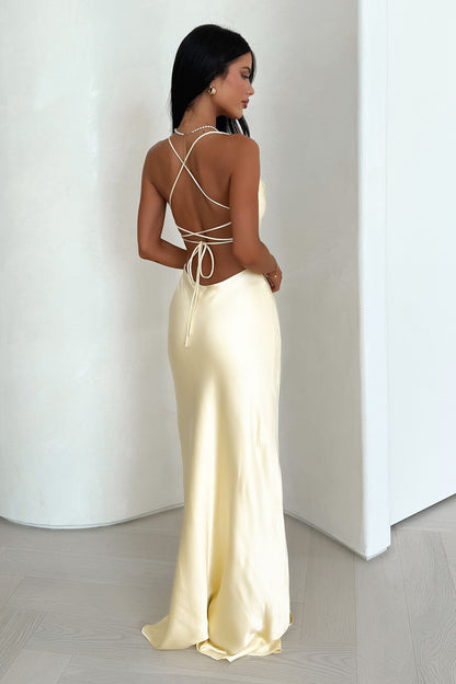 Starlette Cowl Neck Satin Maxi Dress - Yellow