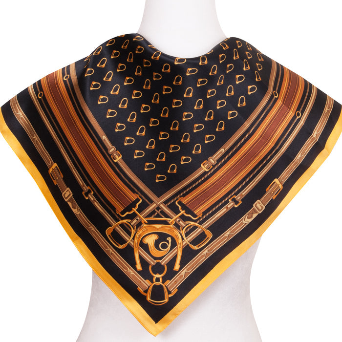 Stirrups & Straps Equestrian Silk Scarf - Black - 28"x28"