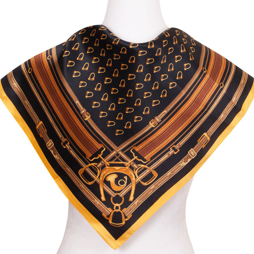 Stirrups & Straps Equestrian Silk Scarf - Black - 28"x28"