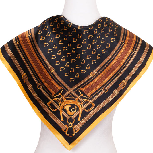 Stirrups & Straps Equestrian Silk Scarf - Black - 28"x28"