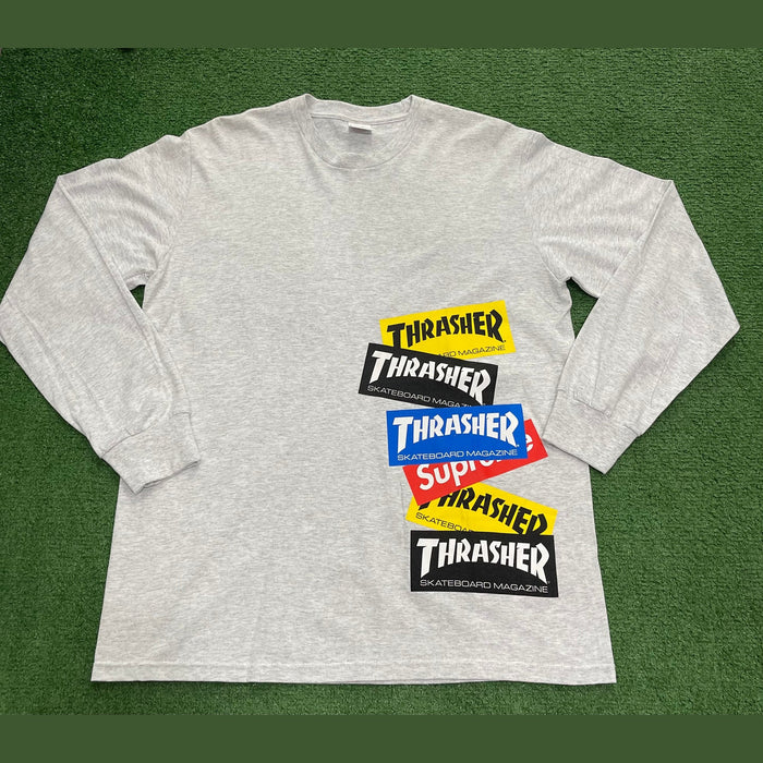 Supreme Thrasher Multi Logo L/S Tee Ash Grey, T-Shirt - Supra Sneakers