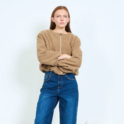 Textured zip-up bomber jacket wholesale