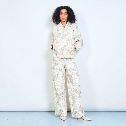 Tropical palm tree printed wide leg trousers wholesale