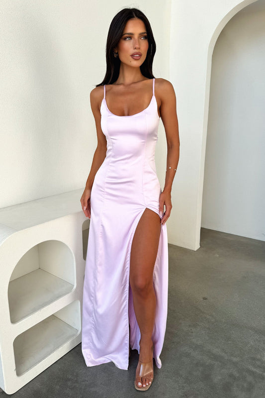 Violetta Scoop Neck Satin Maxi Dress - Pink