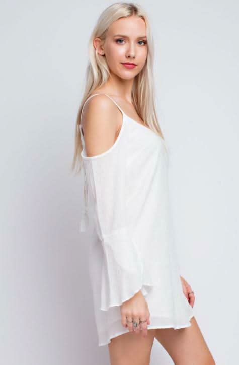 Marina White Bell Sleeve Dress