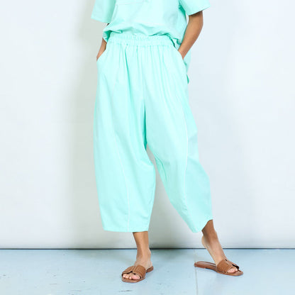 Wide leg elastic waist contrast piping trousers wholesale