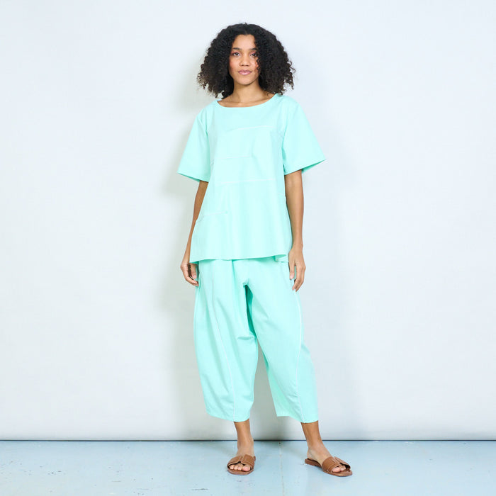 Wide leg elastic waist contrast piping trousers wholesale