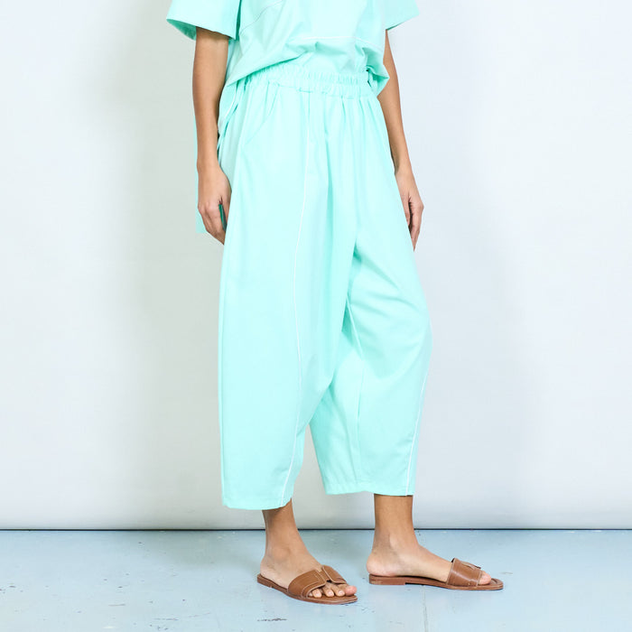 Wide leg elastic waist contrast piping trousers wholesale