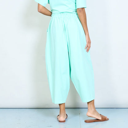 Wide leg elastic waist contrast piping trousers wholesale