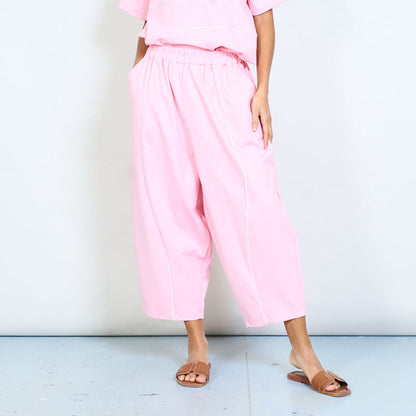 Wide leg elastic waist contrast piping trousers wholesale