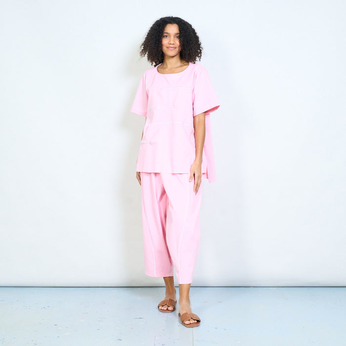 Wide leg elastic waist contrast piping trousers wholesale