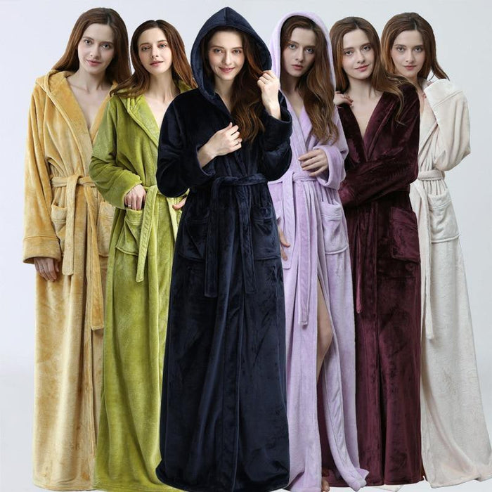 Women Men Winter Plus Size Flannel Robe Extra Long Hooded - foxberryparkproducts