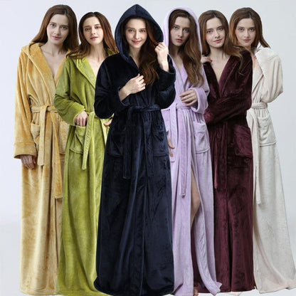 Women Men Winter Plus Size Flannel Robe Extra Long Hooded - foxberryparkproducts