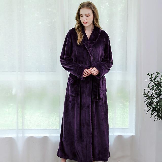 Women Men Winter Plus Size Flannel Robe Extra Long Hooded - foxberryparkproducts
