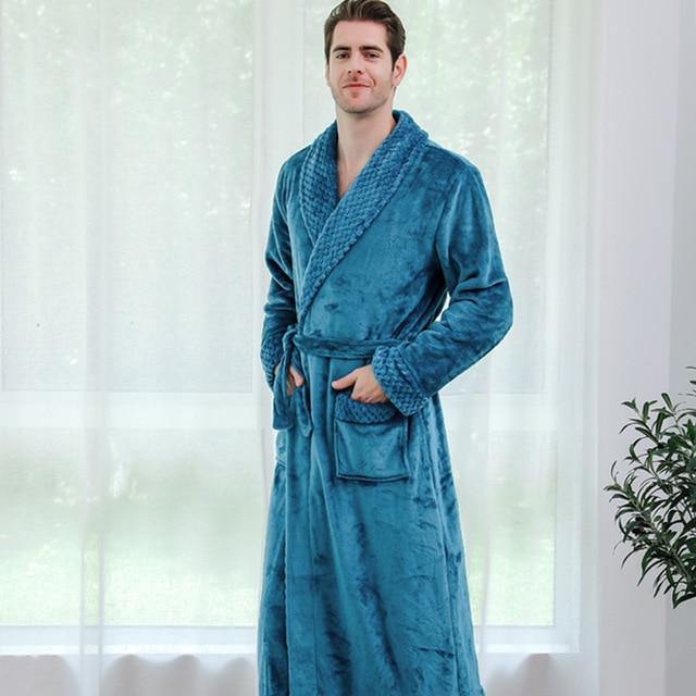 Women Men Winter Plus Size Flannel Robe Extra Long Hooded - foxberryparkproducts