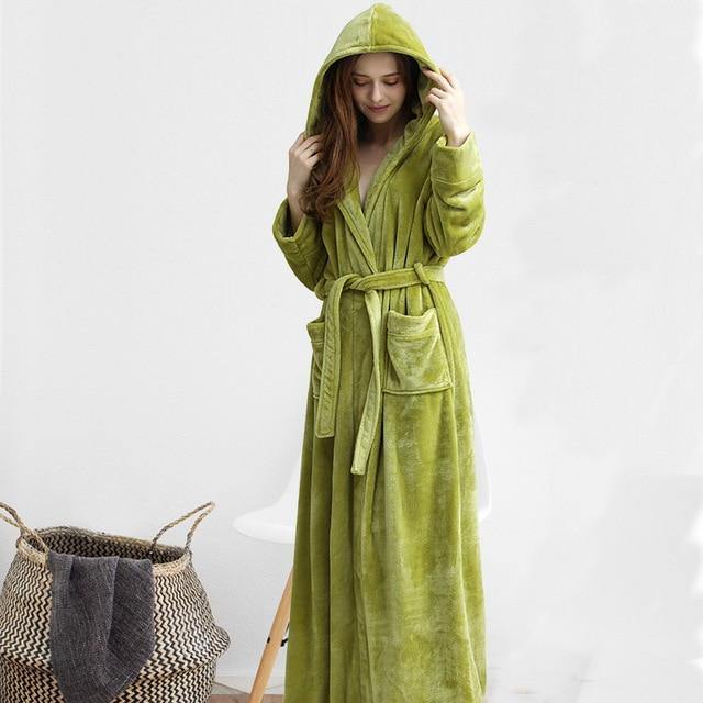 Women Men Winter Plus Size Flannel Robe Extra Long Hooded - foxberryparkproducts