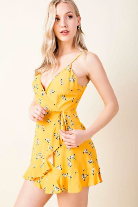 Mila Yellow Bird Print Skort Dress